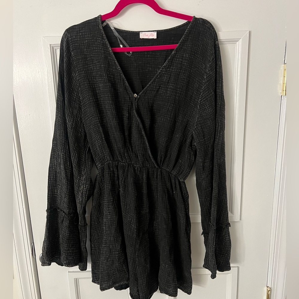 dark grey long sleeve romper